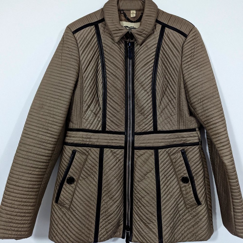 Burberry Quilted Leather Fitted Coat Taupe S:Large
